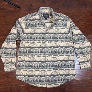 Woolrich Flannel Button-up, XXL, Grey Fishing Print Cotton Button down shirt